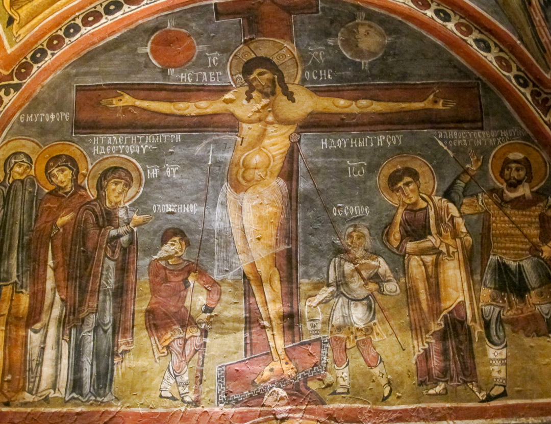 Crucifixion painting, Dark Church, Open Air Museum, Göreme, Turkey.